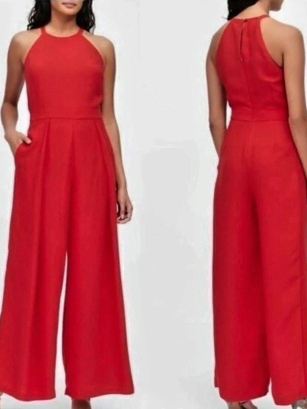 Banana Republic Red Halter Neckline Wide-Leg Pant Jumpsuit 2